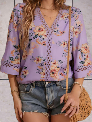 Noelle - Floral Top - V-neck Swing Sleeves