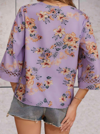 Noelle - Floral Top - V-neck Swing Sleeves