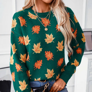 Willow - Knitted jumper - Autumn leaves pattern