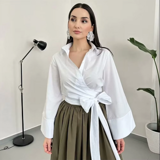 Charissa - Long-sleeved kimono blouse - Wide tie belt