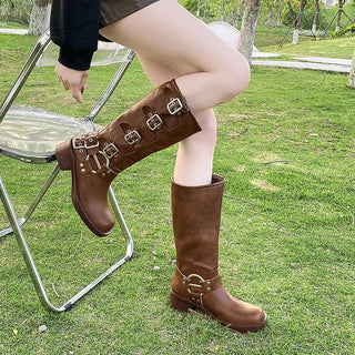 Kassandra - Knee-high retro boots - Buckle design