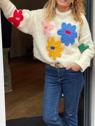 Solange - Knitted turtleneck jumper - Colourful floral design