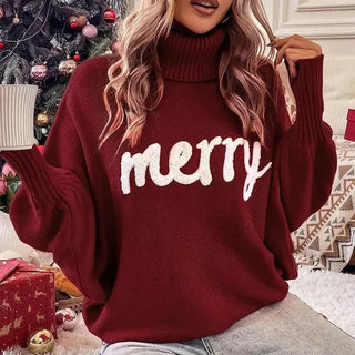 Fionna - Turtleneck jumper - ‘Merry’ text detail