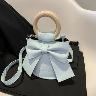 Gretta - Handbag with bow tie - Round wooden handle