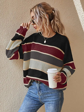 Reese - Knitted jumper - Autumn coloured stripes