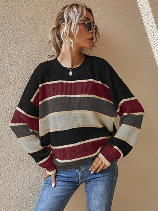 Reese - Knitted jumper - Autumn coloured stripes