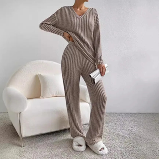 Evangeline - 2-piece lounge set - Ribbed pattern