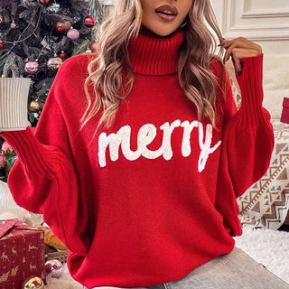 Fionna - Turtleneck jumper - ‘Merry’ text detail