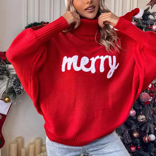 Fionna - Turtleneck jumper - ‘Merry’ text detail