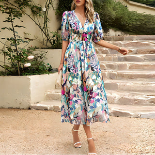 Theresa - Midi Dress with V-neck - Summer Dress