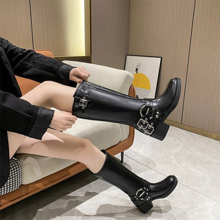 Kassandra - Knee-high retro boots - Buckle design