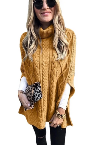 Colette - Turtleneck poncho - Cable knit pattern